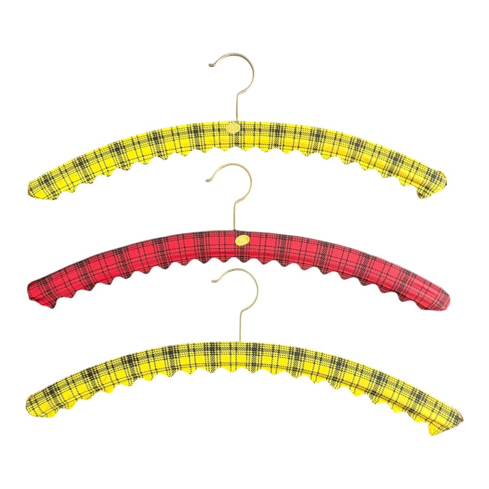 Vintage West Germany Padded Hangers Set 3 Plaid Tartan Scalloped Kitsch